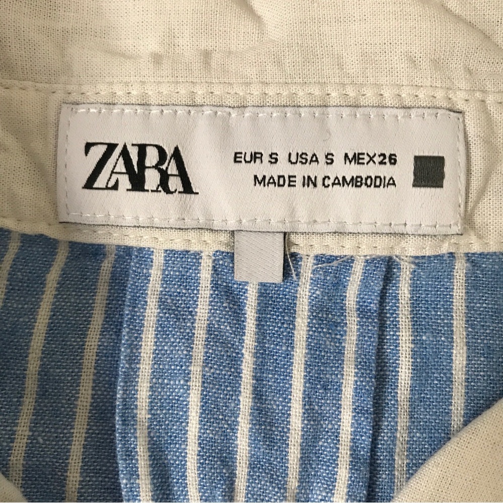 ZARA BUTTON SHIRT BLUE STRIPED BIXY CROP LONG SLEEVE WOMENS SMALL - Picture 3 of 10